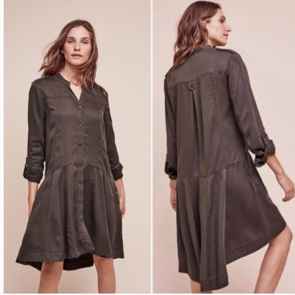 Holding Horses Anthropologie Mariona Utility Shirt Dress Army Green Sz 2P - Picture 1 of 14